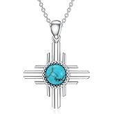 BETHZA Zia Sun Symbol Necklace for Women 925 Sterling Silver Genuine Turquoise Sun Pendant New Mexico Jewelry Birthday Christmas Gift for Mom Wife Girlfriend