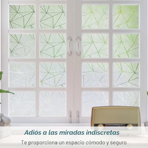 Zindoo Vinyl Adhesive Glass Opaque Polygon Pattern 44.5 x 200 cm Matte Privacy Protection Anti UV Self-Adhesive for Bedroom, Living Room, Dining Room, Kitchen