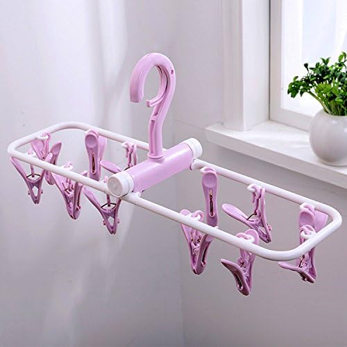 SUOWO Folding Portable Clip Drip Hangers for Baby Clothes Socks Laundry Drying Space Saving Travel Rotatable Plastic 12 Clips (Lilac)