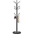 Tenkovic Metal Coat Rack Stand with Natural Marble Base, Coat Rack Freestanding, Sturdy Hall Tree with 12 Hooks for Hanging Clothes, Bags, Scarfs, Coat Hanger for Entryway, Hallway (Black)