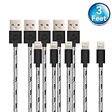 Nekmit 5 Pack 3 Feet Nylon Braided Lightning to USB Cable Apple Charger for iPhone iPad iPod