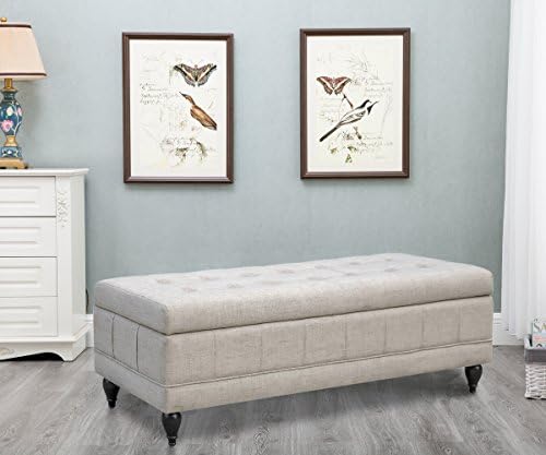 Harper Bright Design Rectangular Storage Ottoman Bench Tufted Footrest (Grey--Linen)