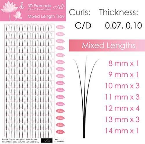 0.10 C 8-15mm Lotus Pre-made 3D Volume Fan Lash Semi Permanent Cluster Eyelash Extensions (3D 0.10 Mixed(8-14mm))