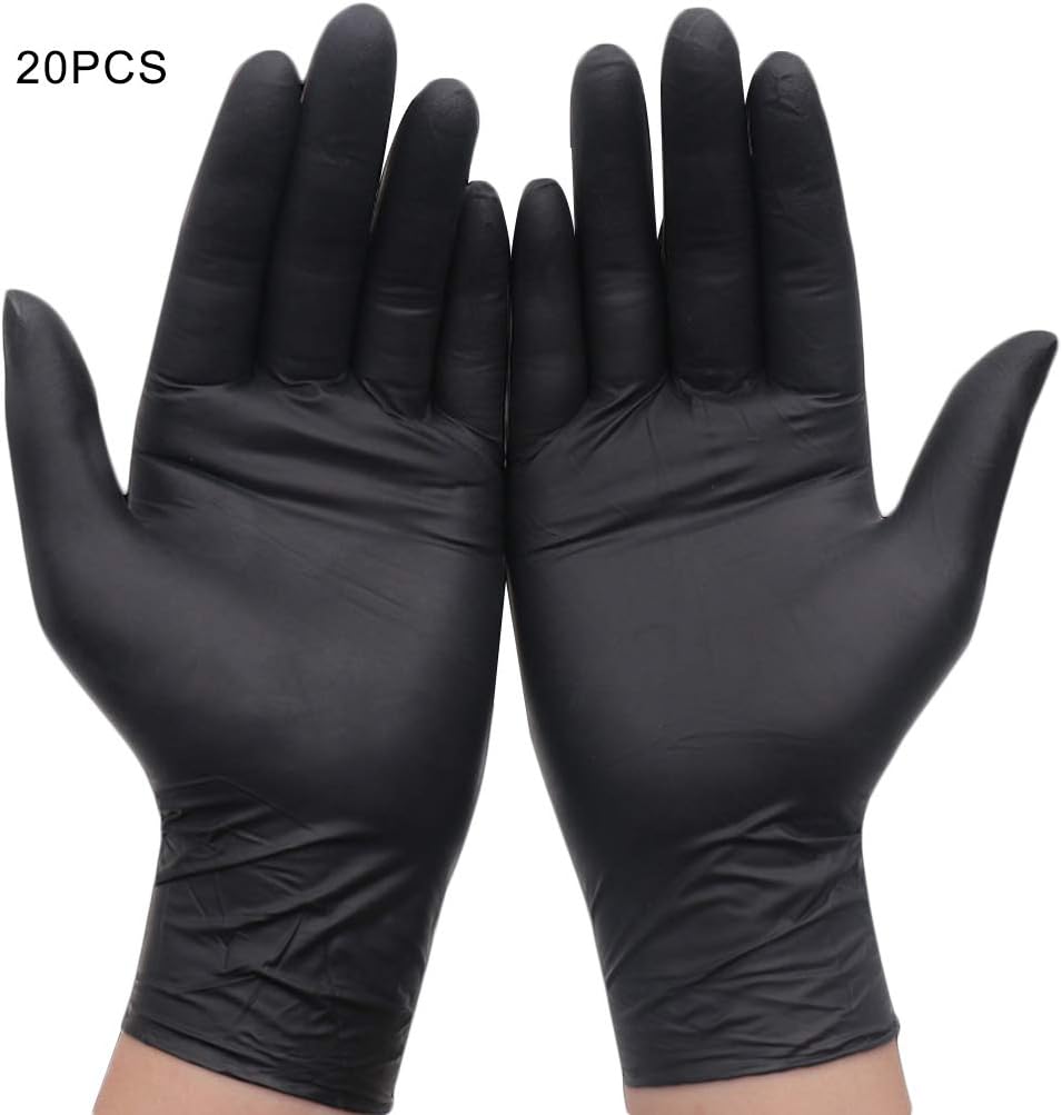PRENKIN 20pcs Black Disposable Gloves Powder Free Latex Free Mechanic Tattoo Beauty Care Body Art Gloves