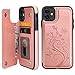 Vaburs Compatible with iPhone 11 Case Wallet with Card Holder, Embossed Butterfly Premium PU Leather Double Magnetic Buttons Flip Shockproof Protective Cover for iPhone 11 6.1 Inch(Rose Gold)