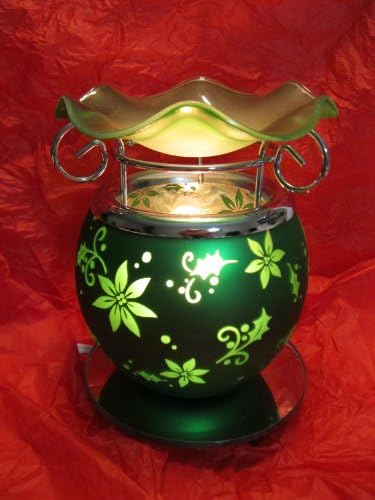 Christmas Green Flowers Design Decorative Glass Electric Fragrance Lamp Aromatherapy Oil Warmer/burner Night Light in Gift Box # Mt-036