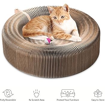 Cat ,Collapsible Cat Scratcher Lounge Post with Ball Toy Bell & Catnip, High Density Recycled Corrugated Kitty Scratching Pad Cats Turbo Toys