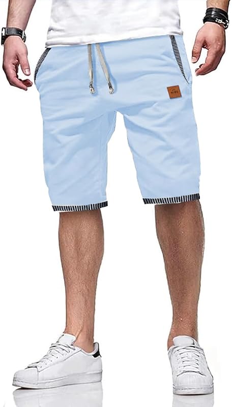 Pantaloncini Sportivi Uomo Pantaloni Corti Uomo Cotone Estivi Elasticizzati Shorts Pantaloncini Running con Tasche Azzurro M