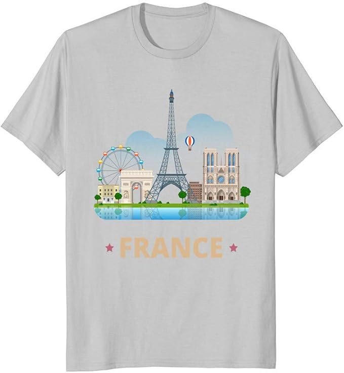 France Travel Souvenir Tour Eiffel NotreDame Tee Shirt TShirt À Manches Courtes Col Rond Gray