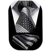HISDERN Ties for Men Plaid Checkered Tie with Pocket Square Woven Business Formal Necktie Handkerchief Set Wedding Party