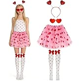 Yinxiang Jie Valentine Cupid Costume Set,Pink Heart Tutu dress with red heart headband and Sunglasses,Valentines Day Accessories for Valentine's Day Party