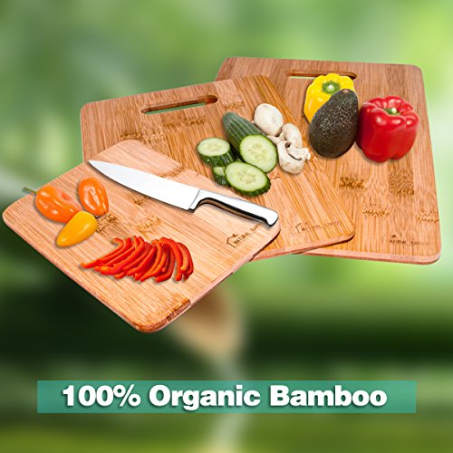 Bamboo Cutting Board Set, ANKO 100% Original Bamboo 3-Piece Cutting & Serving Board Set, used for cut Food Prep, Meat, Vegetables, Bread, Crackers & Cheese. (3 PACK) - Thumbnail 2