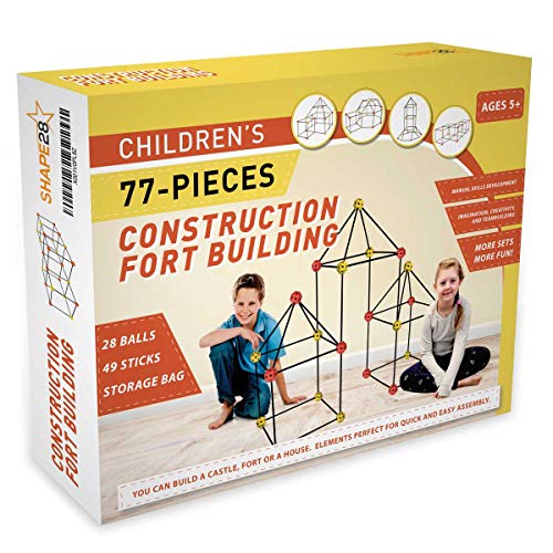 Matchaccino Construction Fort Building Kit - 77 Pieces with Storage Bag - Orange and Yellow - Thumbnail 6