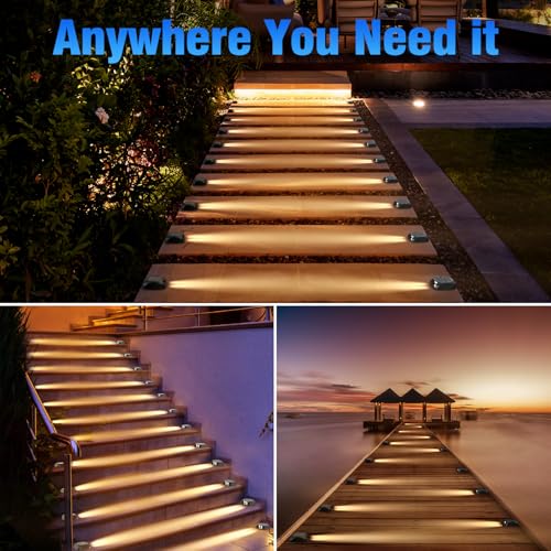 Quntis 8 x Outdoor Solar LED Step Lights Warm White Light 3000 K, Solar Stair Lights IP65 Waterproof, Solar Lamp for Ground Paths Sidewalks Garden Spotlights Solar Steps