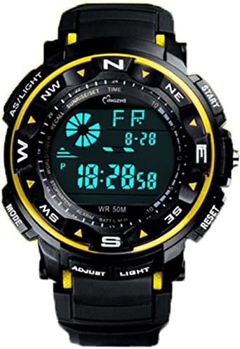 Men's large dial multi-function outdoor sports watch, waterproof backlit electronic watches (yellow)