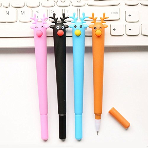 Slendima 0.5 mm Lovely Elk Design Gel Pen, Creative Cute Stationery School Office Supplies Student Gift - Black - Thumbnail 5