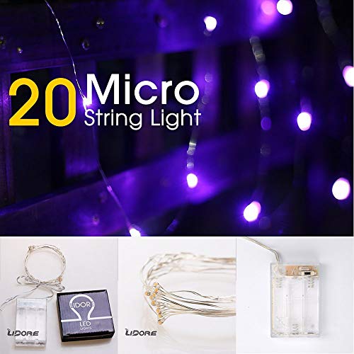 LIDORE Micro LED 20 Purple String Lights with Timer, Battery Operated on 7.87ft Long Silver Color Ultra Thin Copper Wire - Thumbnail 6