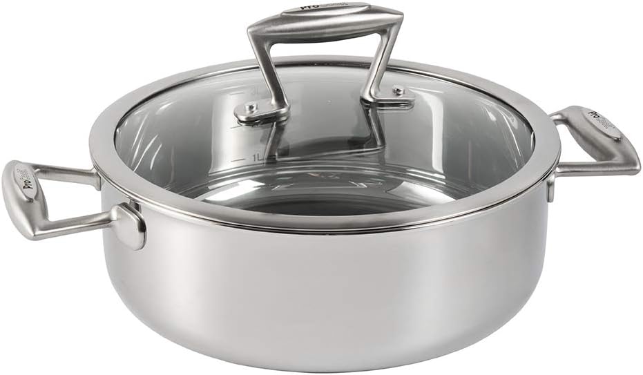 ProCook Elite TriPly Stainless Steel Shallow Casserole Pan with Lid