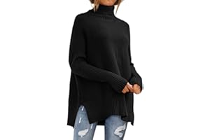 ANRABESS Womens 2023 Trendy Sweaters Oversized Turtleneck Long Batwing Sleeve Split Hem Pullover Knit Sweater Tops
