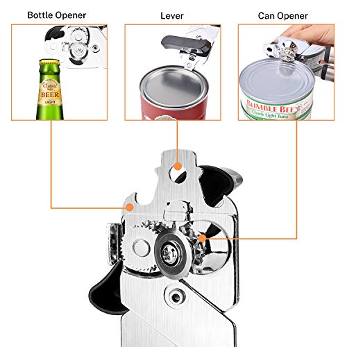 Chefbar Stainless Steel Can Opener Manual Smooth Edge Heavy Duty Can Opener, Hand Can Openers, Beer Bottle Opener with Ergonomic Grips Handle for Home & Kitchen, Ultra Sharp Blade, 7.5 x 2 x 2 inches - Thumbnail 3