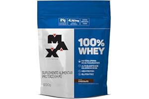 100% Whey Refil (900g) - Chocolate, Max Titanium | Oferece até 21g de proteína por porção/dose.