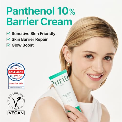 PURITO Panthenol 10% Barrier Cream | Face Moisturizer for Skin Barrier Repair | All skin types, sensitive and blemish-prone skin | Non-Comedogenic, Vegan | Korean Skincare, 100mL, 3.38 fl.oz