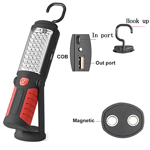 Vinmax LED Work Light Rechargeable-Cordless COB LED Flashlight Work Light Lamp Magnetic Clip Support Stand with Swivel Hook High Brightness for Camping Household Workshop Car Repair Emergency