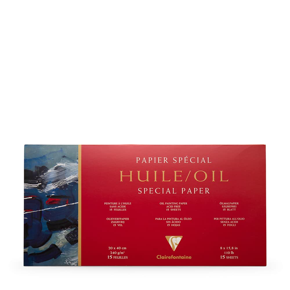 Clairefontaine - Ref 96491C - Oil Paper Pad (15 Sheets) - 20 x 40cm in Size, 240gsm Paper, Acid Free, pH Neutral - Oil Paint Adheres Well to the Light Textured Paper