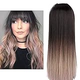 Ombre Clip in Hair Extension Black Pink Straight Long Thick Full Head One Piece U shape 24