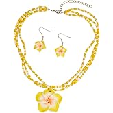 MMIUAEG Hawaiian Flowers Earrings Necklaces Set Bohemian Flower Dangle Earrings for Women Beach Holiday Summer Jewelry Accessories