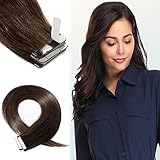 18 Inch Remy Tape in Human Hair Extensions 20pcs 30g/pack 02 Deep Color Long Straight Hair Seamless Skin Weft Invisible Double Sided Tape Dark Brown