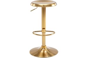 Brage Living Adjustable Bar Stool, Swivel Round Metal Airlift Barstool, Backless Counter Height Bar Chair for Kitchen Dining Room Pub Cafe, 1 pc (Gold)