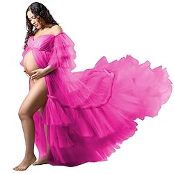 Tianzhihe Fluffy Tulle Maternity Robe for