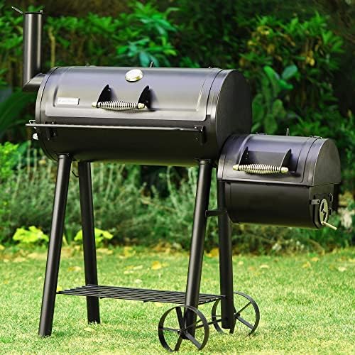 Captiva Designs Charcoal Grill with Offset Smoker, All Metal Steel Made