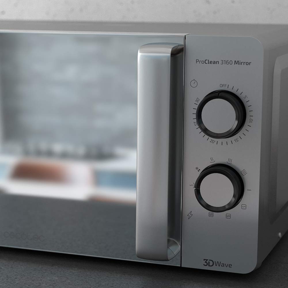 Cecotec Microondas ProClean 3160-Mirror, 20 L,Ready2Clean-Beschichtung, 800 W-Grill,9 Stufen, 30min-Timer, 3 D Wave-Technologie,Silber,verspiegelte Tür. 3