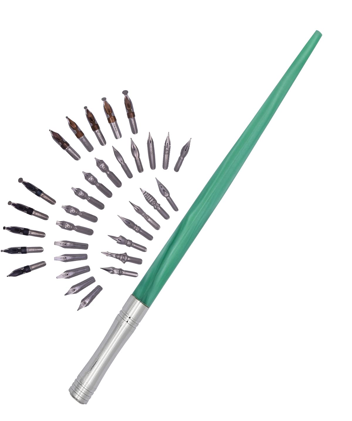 Gullor Resin Dip Pen Handcrafted Calligraphy Set with 33 Nibs for Art, Signatures, Drawing, Caligraphy Kits for Beginners (Green)