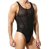ABAFIP Men's Mesh Undershirts Bodysuit Sleeveless Sheer Tank Top Jumpsuit Fitness Mankini Jumpsuit