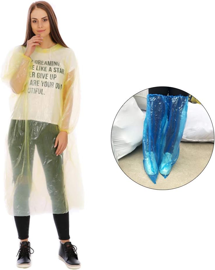 Disposable Raincoat-Disposable Plastic Raincoat Including shoe cover (4 pack Yellow)