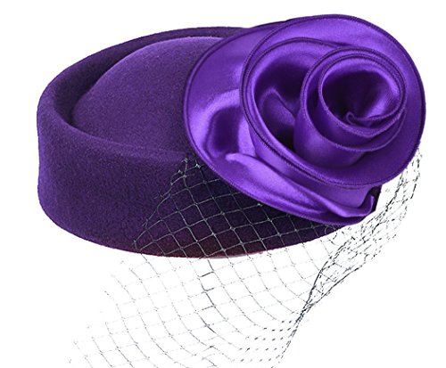 Fascinator Pillbox Hat Beret Wool Cocktail Wedding Tea Party Derby Hat for Women