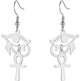 Ankh Cross Earrings for Women Eye of Horus Dangle Earrings Stainless Steel Ancient Egyptian Drop Earring Protection Jewelry Religious Gift
