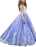 Y&C Girls' Ball Gown Appliques Beads O-neck Pageant Dresses (14, Purple)