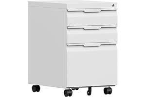 Kooyon File Cabinet for Home Office,3 Drawers Mobile File Cabinets Rolling,Under Desk Metal Filing Cabinet, Small Mobile File Storage Cabinets for Legal/Letter/A4 -White/Assembly Required