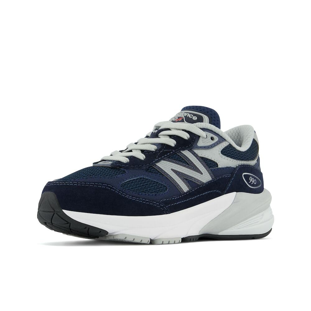 New Balance Kid’s 990 V6 Sneaker, Navy/Silver, 6 Medium US