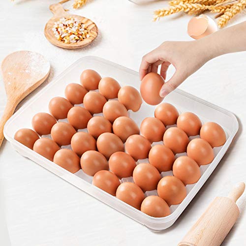 HANSGO Egg Holder for Refrigerator, Deviled Egg Tray Carrier with Lid Fridge Egg Dispenser Egg Storage Stackable Plastic Egg Containers, 34 Egg Box
