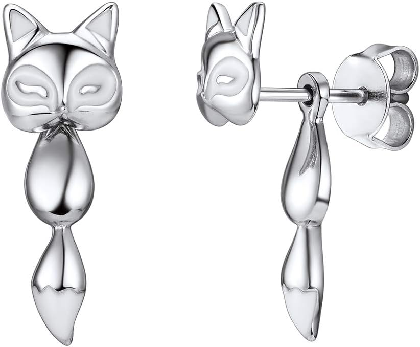 Squinting To Smile Cat/Laughing Pig/Cunning Fox/Cute Panda/Frowning Labrador Stud Earring, Multiple Ways of Wearing, 925 Sterling Silver Animal Jewelry Lovely Women Earring