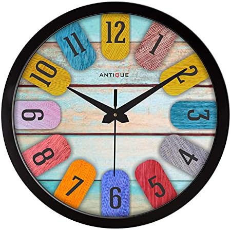 Antique 12.5-inch Round Shape Wall Clock with Glass for Home/Kitchen/Living Room/Bedroom/Office, Multicolor Vintage Look (Black Frame) Antique 12.5-inch Round Shape Wall Clock with Glass for Home/Kitchen/Living Room/Bedroom/Office, Multicolor Vintage Look (Black Frame)