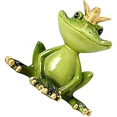 HOMSFOU Crown Frog Figurine Resin Statue 3.34X3.14X1.96In Indoor Outdoor Garden Decor Fairy Garden Shelf Ornament