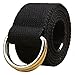Canvas Web Belt Double D-ring Buckle 1 1/2 Inch Extra Long Metal Tip Solid Color