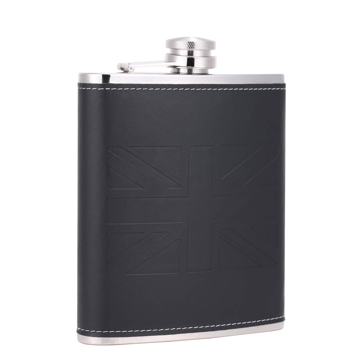 British Flag UK 18 oz Black Stainless Steel Whiskey Flasks for Liquor with Leather Wrapped, TANEAXON