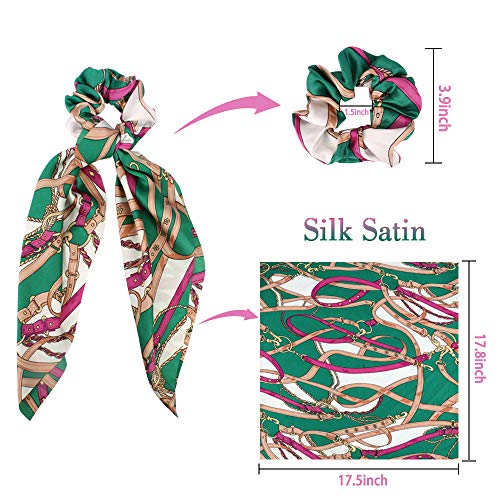 Cubaco Hair Scrunchies Bowknot-Silk Satin Vintage Elastics Scarf Hair Ties with Flower Pattern, Hair Bands Scrunchy Hair Rope Ties Hair Bow Ponytail Holder Accessories for Women Girls
